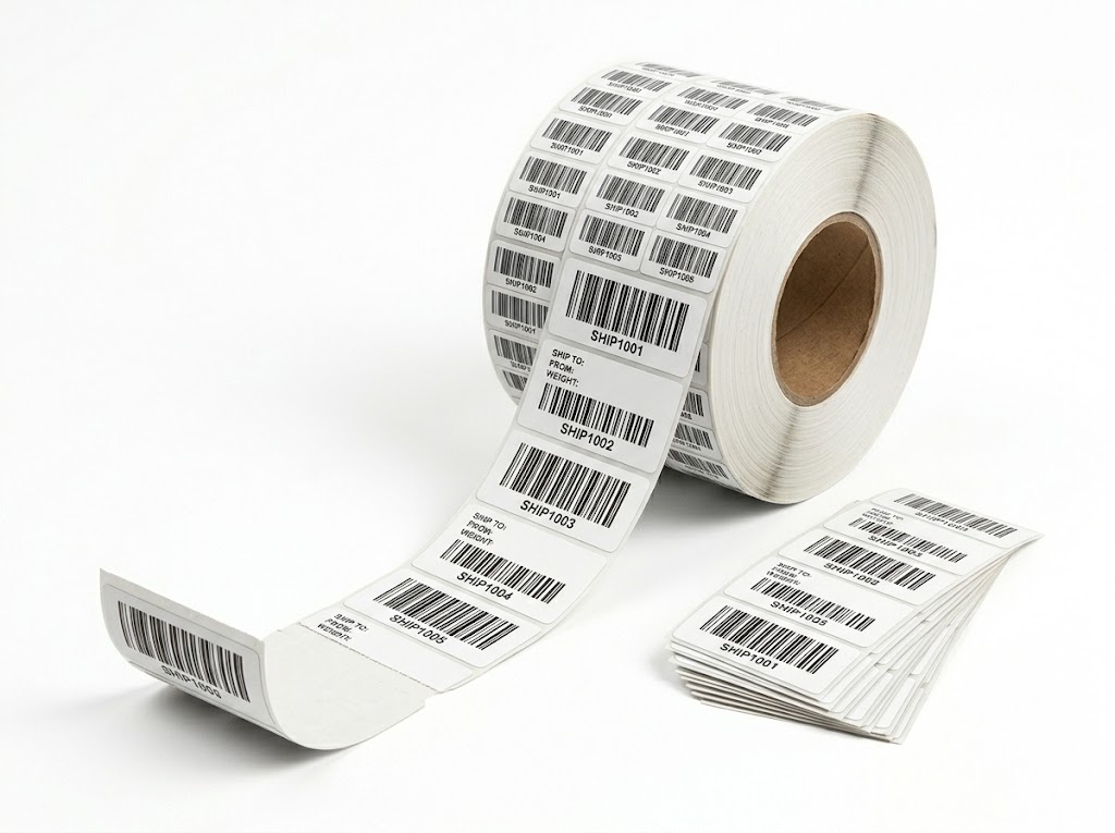 Barcode shipping label rolls for logistics and warehousing