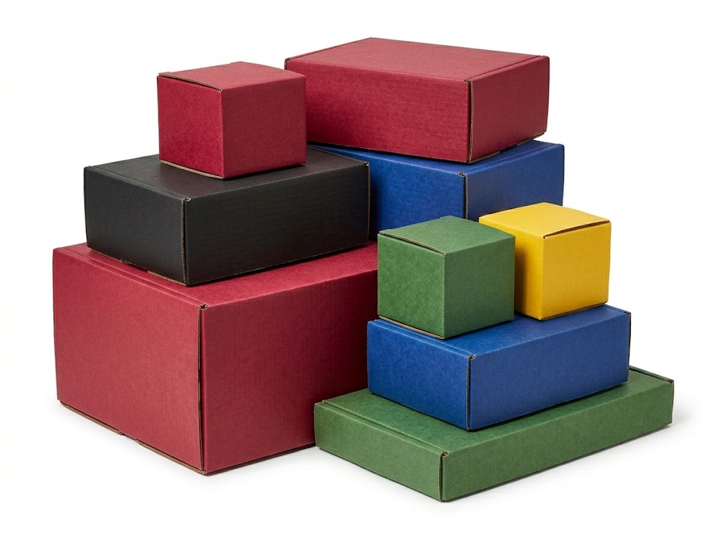 Custom coloured corrugated boxes for gifting and retail display
