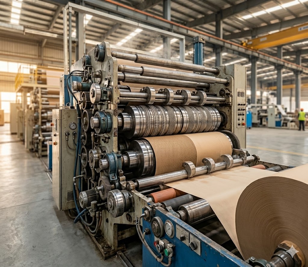 Production line at WrapUp Packaging — corrugated box manufacturing, Bhiwadi