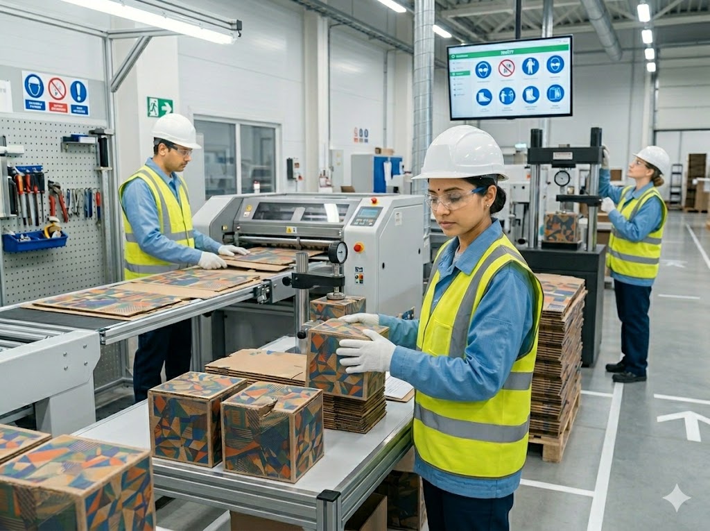 Safe factory floor and safety equipment at WrapUp Packaging Bhiwadi