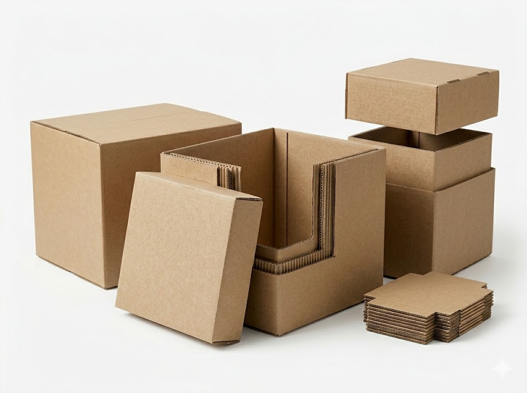 Telescope style corrugated boxes with separate lid and base