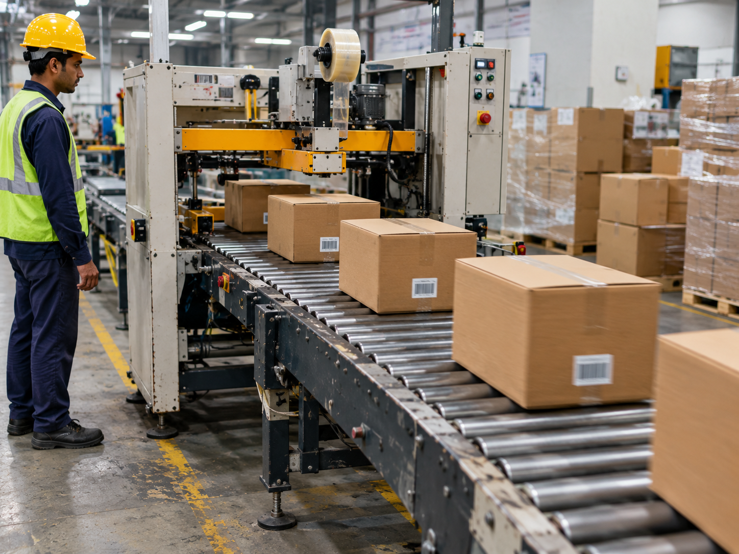 Corrugated cartons running on an automated packing line